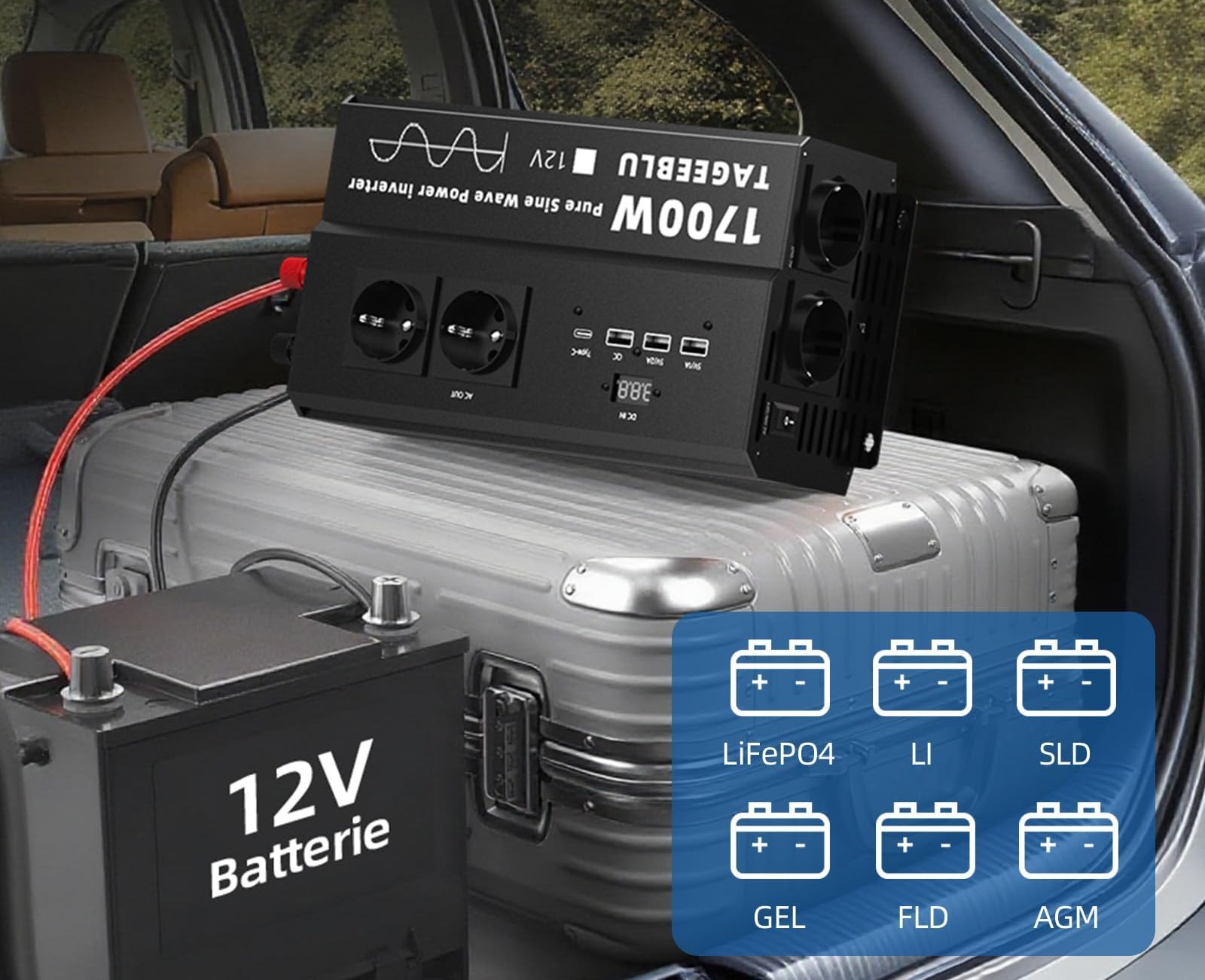Przetwornica napięcia 1700W czysty sinus TAGEEBLU 12V 220V zdjęcie 7