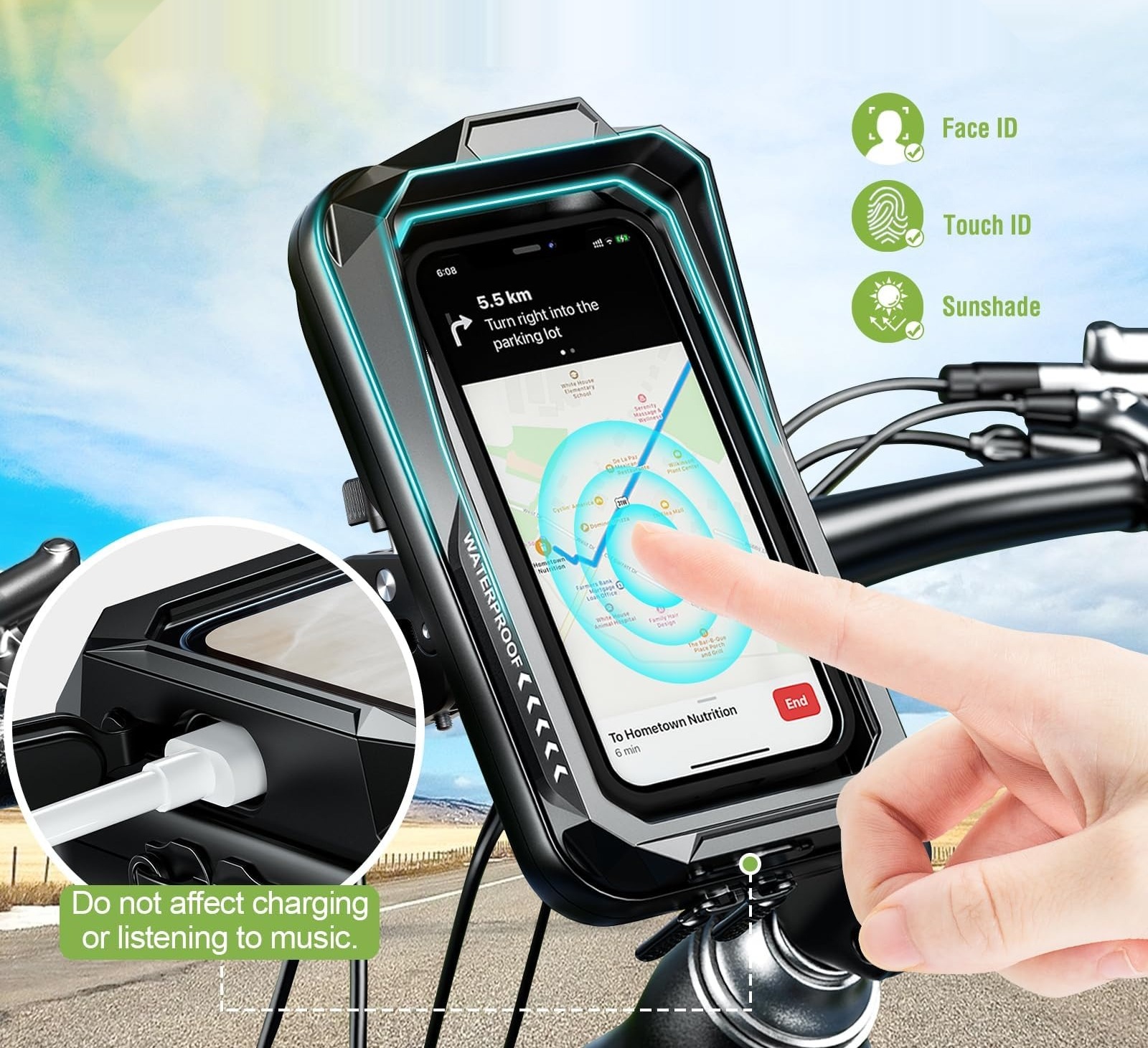 Uchwyt motocyklowy wodoodporny z osłoną BTNEEU do smartfona 7 cali zdjęcie 3