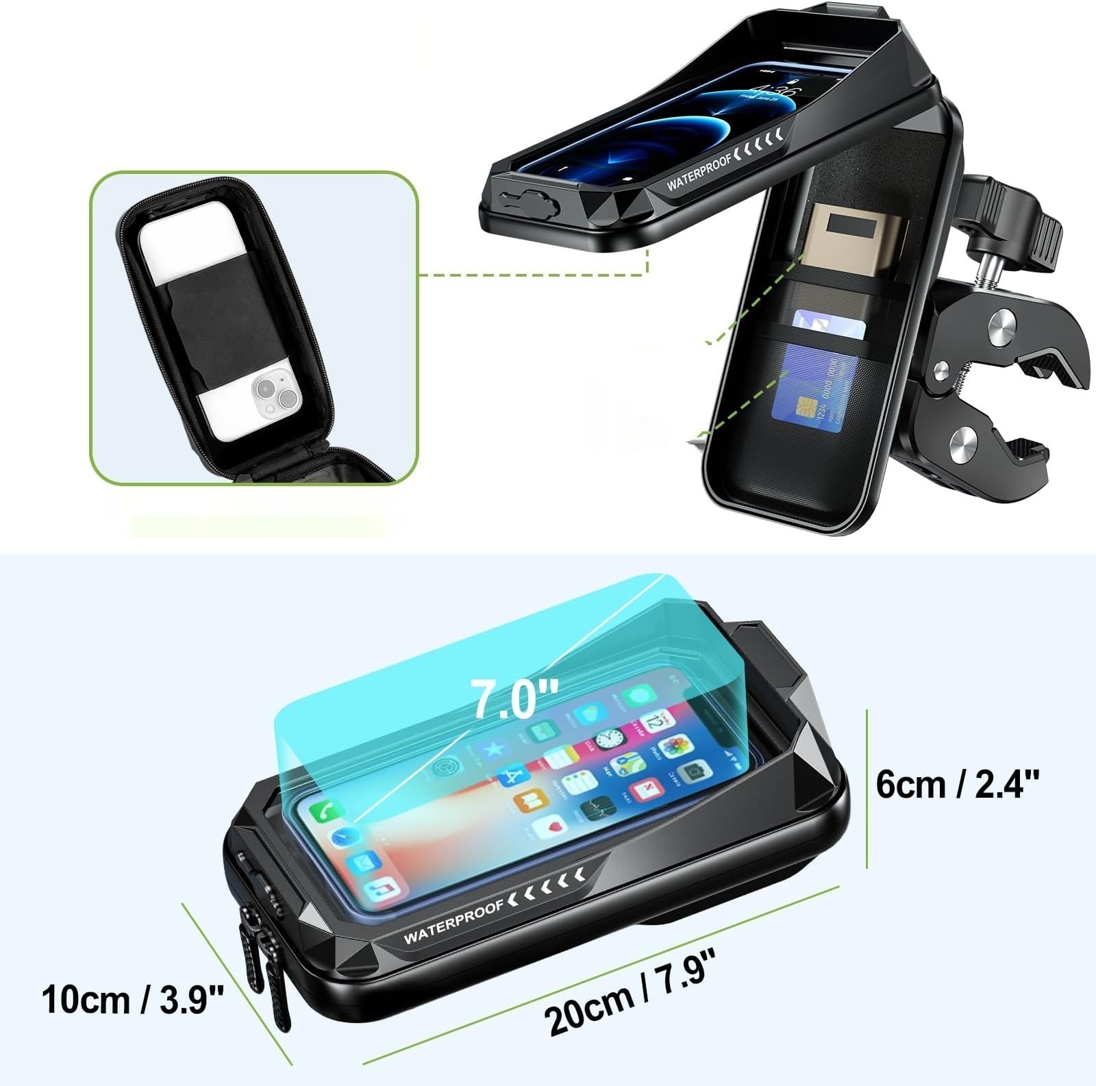 Uchwyt motocyklowy wodoodporny z osłoną BTNEEU do smartfona 7 cali zdjęcie 5