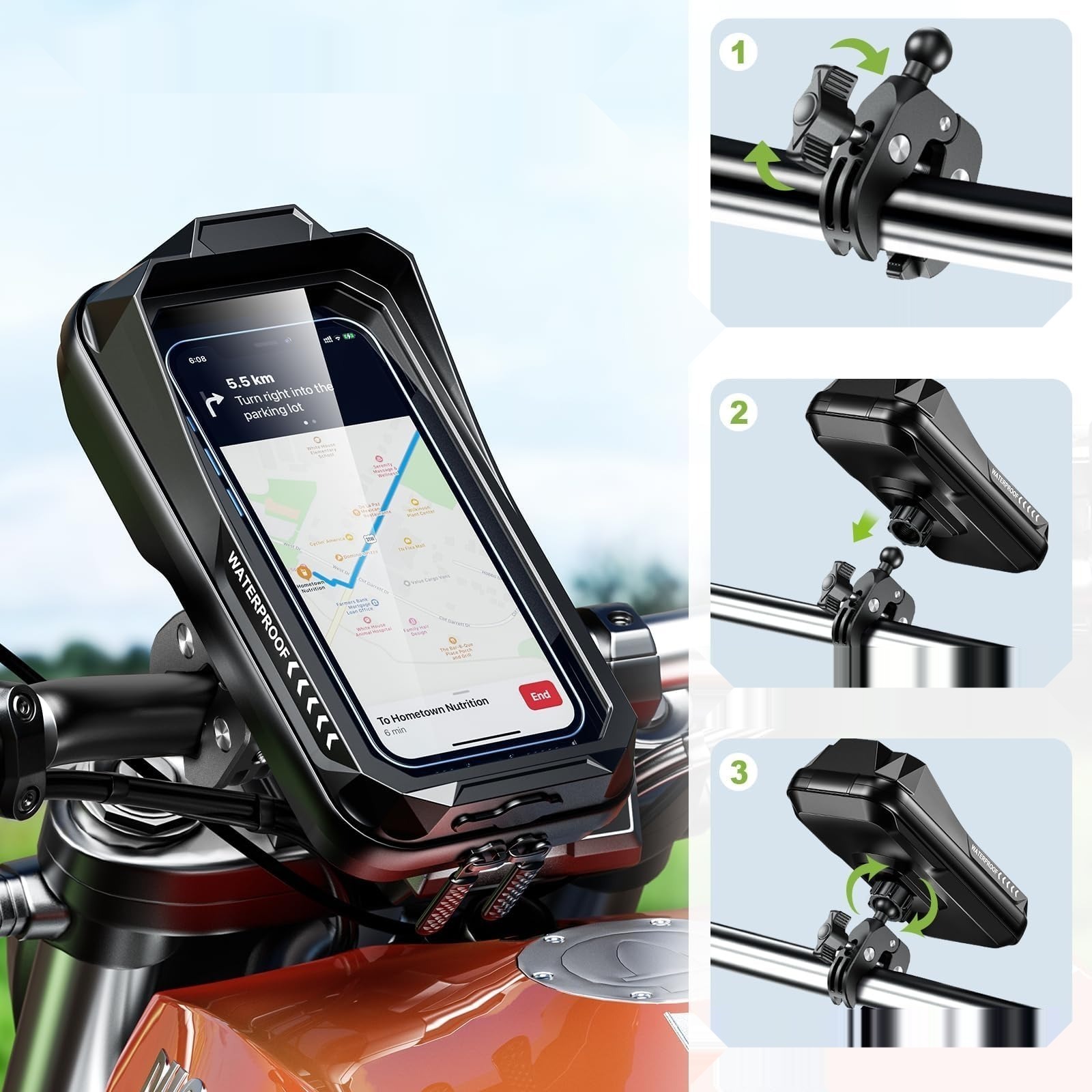 Uchwyt motocyklowy wodoodporny z osłoną BTNEEU do smartfona 7 cali zdjęcie 7