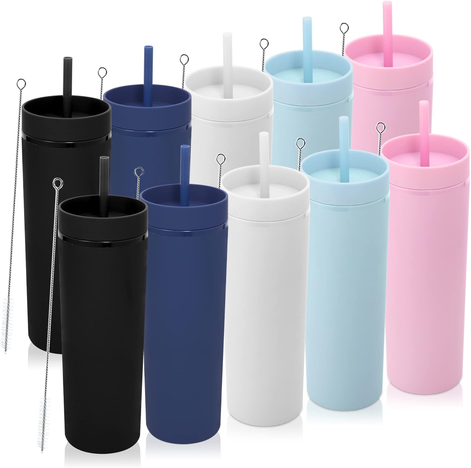 Kubki do picia 600 ml z pokrywką i słomką, 10 sztuk, matowe zdjęcie 1