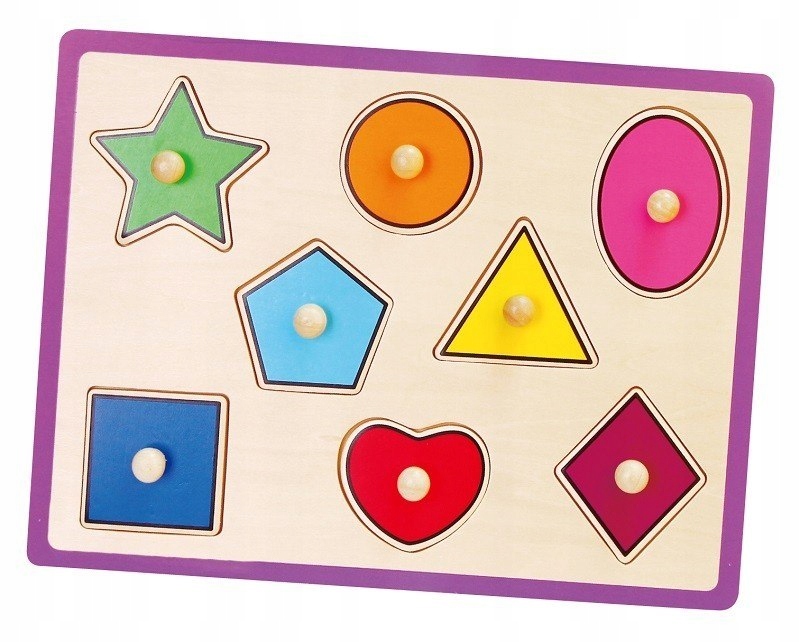 Viga Toys Drewniane Puzzle Kolorowe Kształty z Pinezkami do Nauki zdjęcie 1