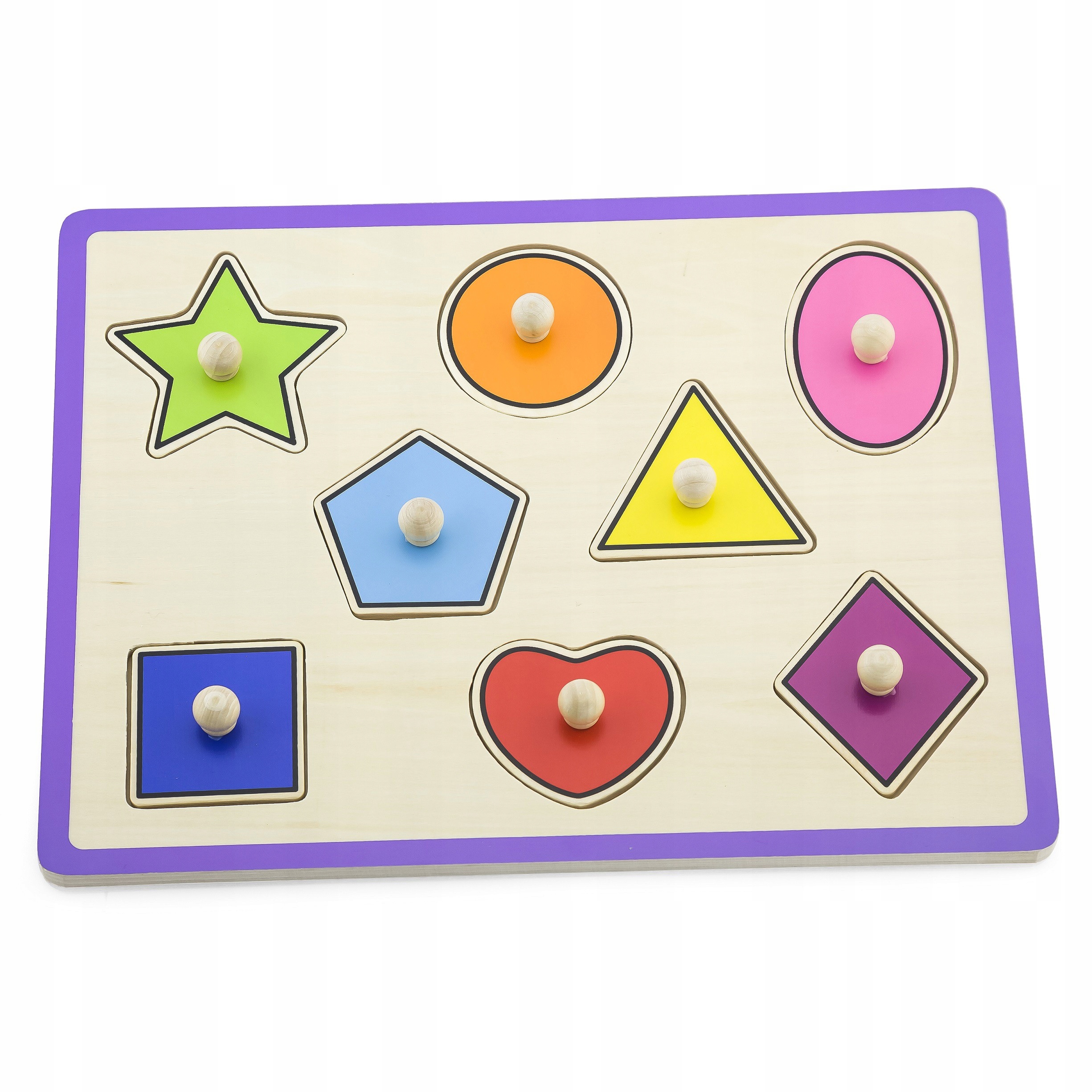 Viga Toys Drewniane Puzzle Kolorowe Kształty z Pinezkami do Nauki zdjęcie 2