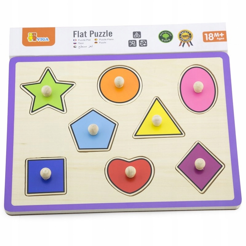 Viga Toys Drewniane Puzzle Kolorowe Kształty z Pinezkami do Nauki zdjęcie 3