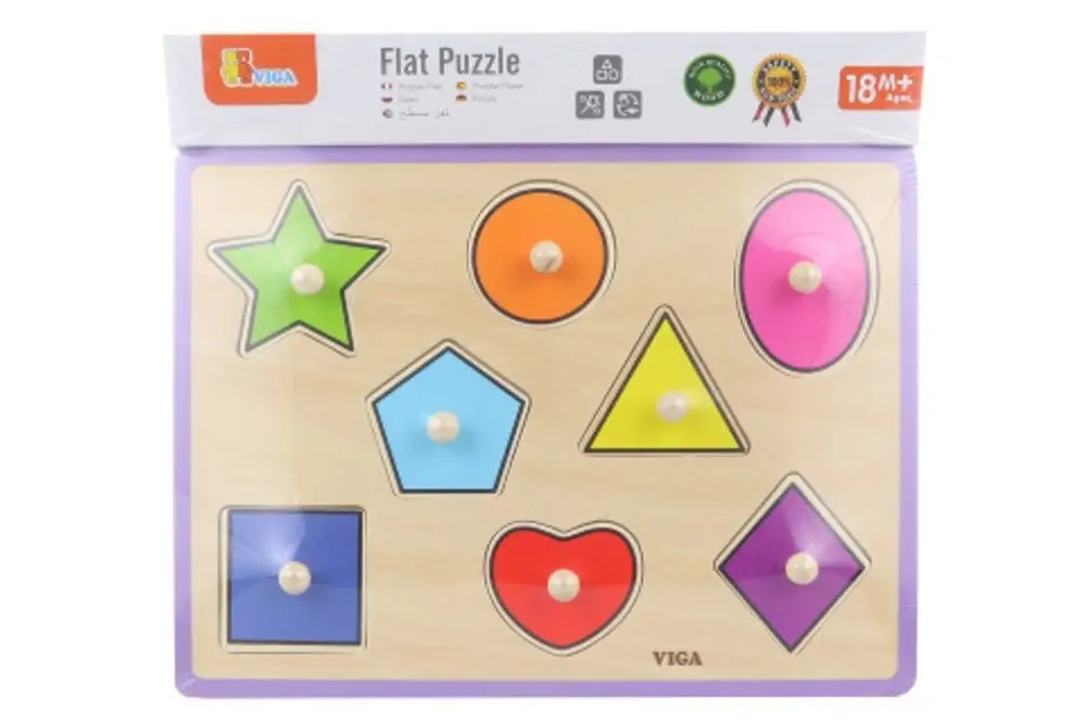 Viga Toys Drewniane Puzzle Kolorowe Kształty z Pinezkami do Nauki zdjęcie 4
