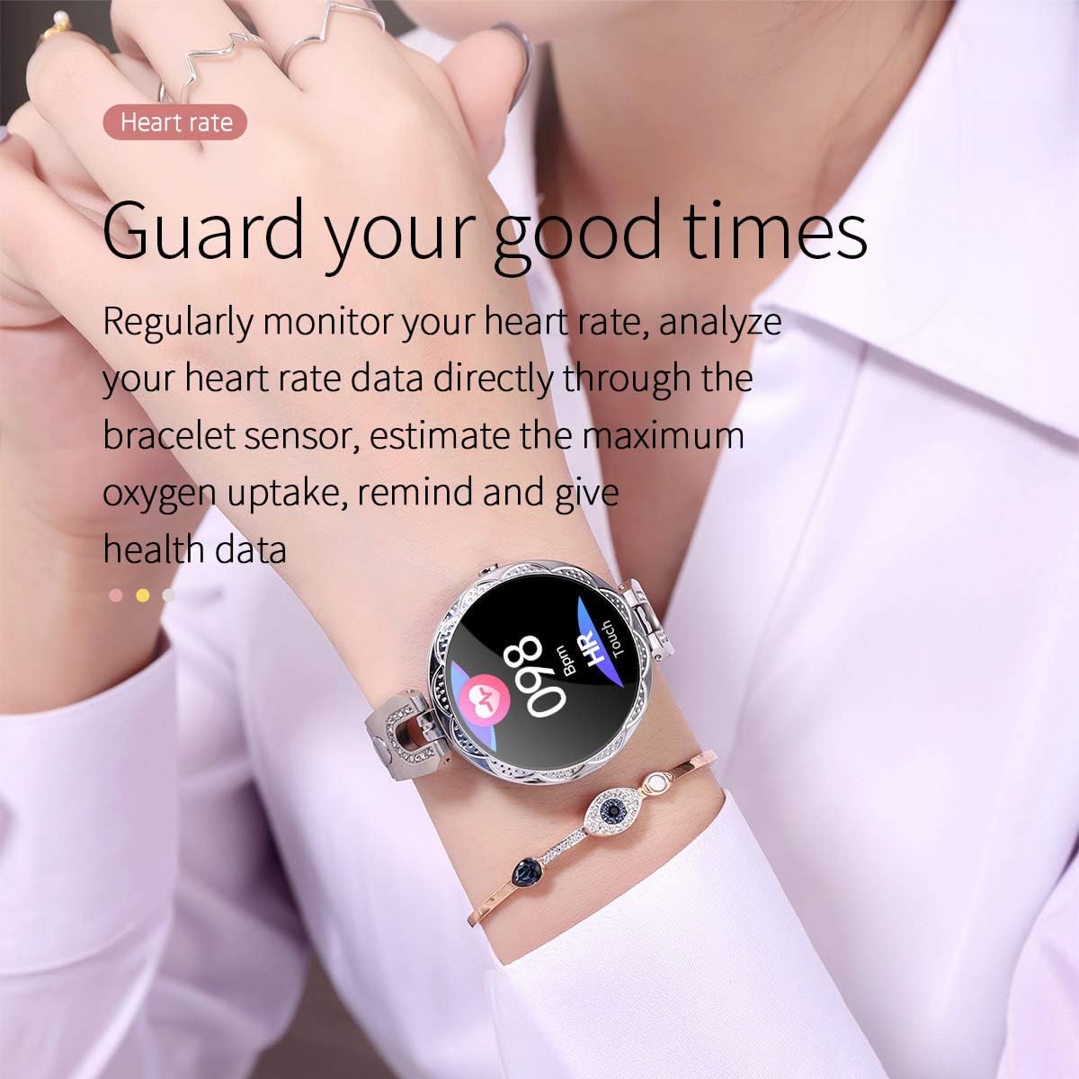 Smartwatch damski, w kolorze różowego złota, elegancki, stylowa zdjęcie 3