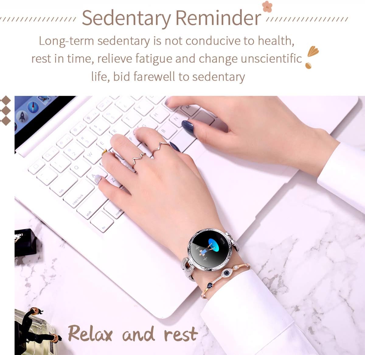 Smartwatch damski, w kolorze różowego złota, elegancki, stylowa zdjęcie 4
