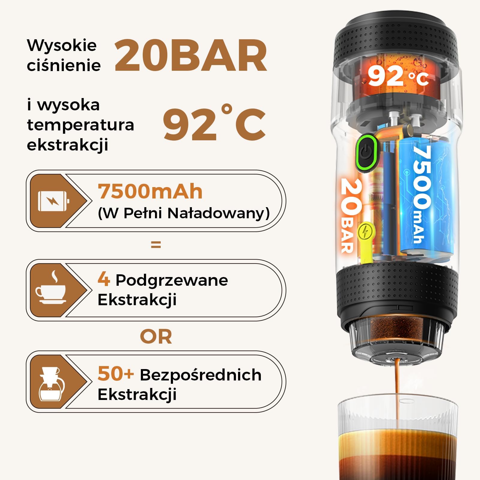 Przenośny ekspres do kawy kapsułki, ekspres do kawy 3 w 1, ciśnienie zdjęcie 2