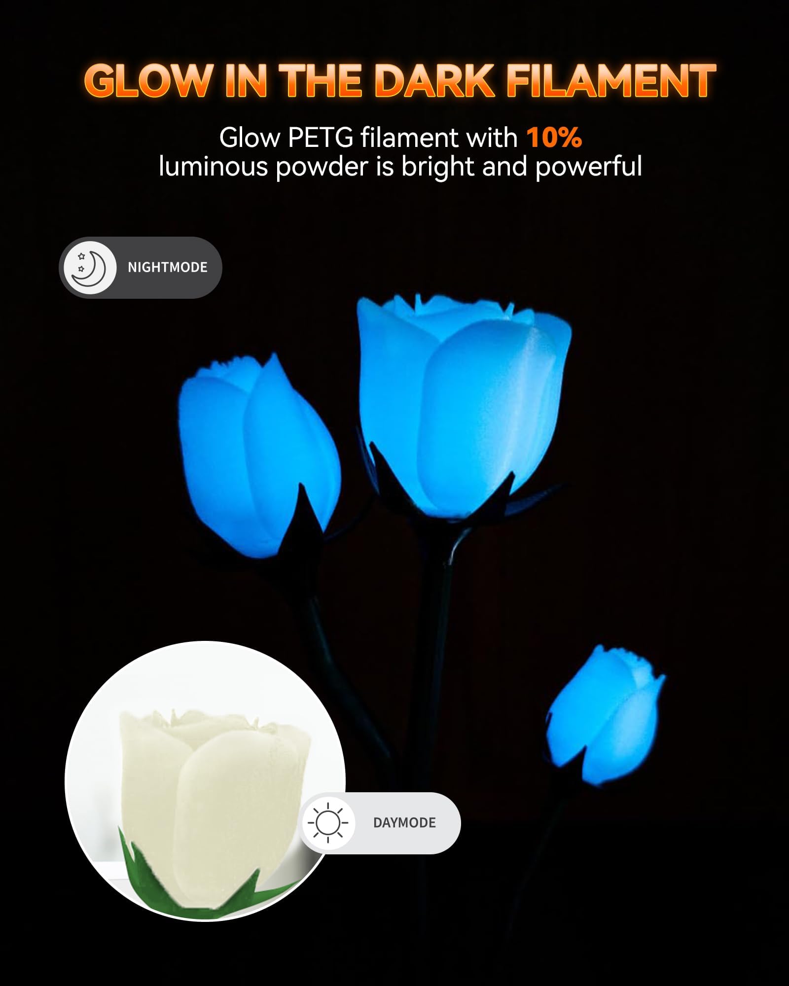TECBEARS Świecący w ciemności filament PETG do drukarki 3D, 1,75 zdjęcie 2
