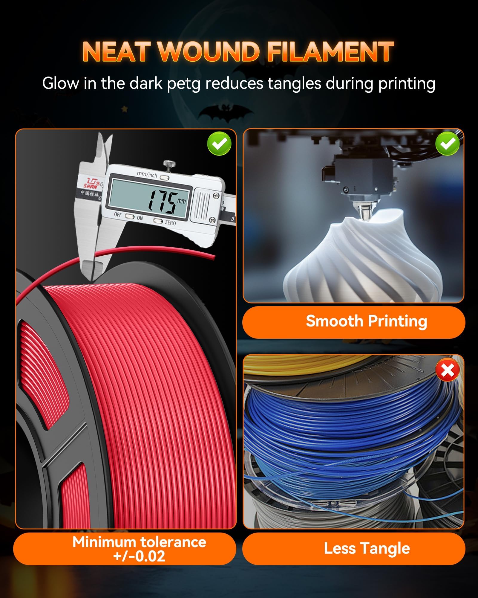 TECBEARS Świecący w ciemności filament PETG do drukarki 3D, 1,75 zdjęcie 8