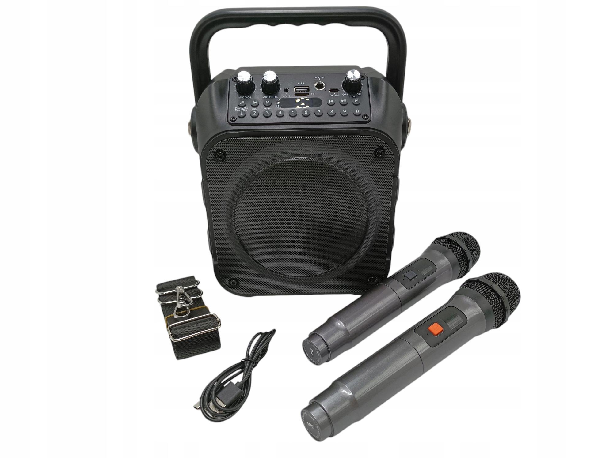 Głośnik do karaoke K9-M czarna akumulatorowa z 2 mikrofonami Bluetooth zdjęcie 4