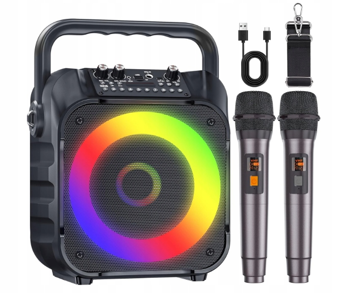 Głośnik do karaoke K9-M czarna akumulatorowa z 2 mikrofonami Bluetooth zdjęcie 7