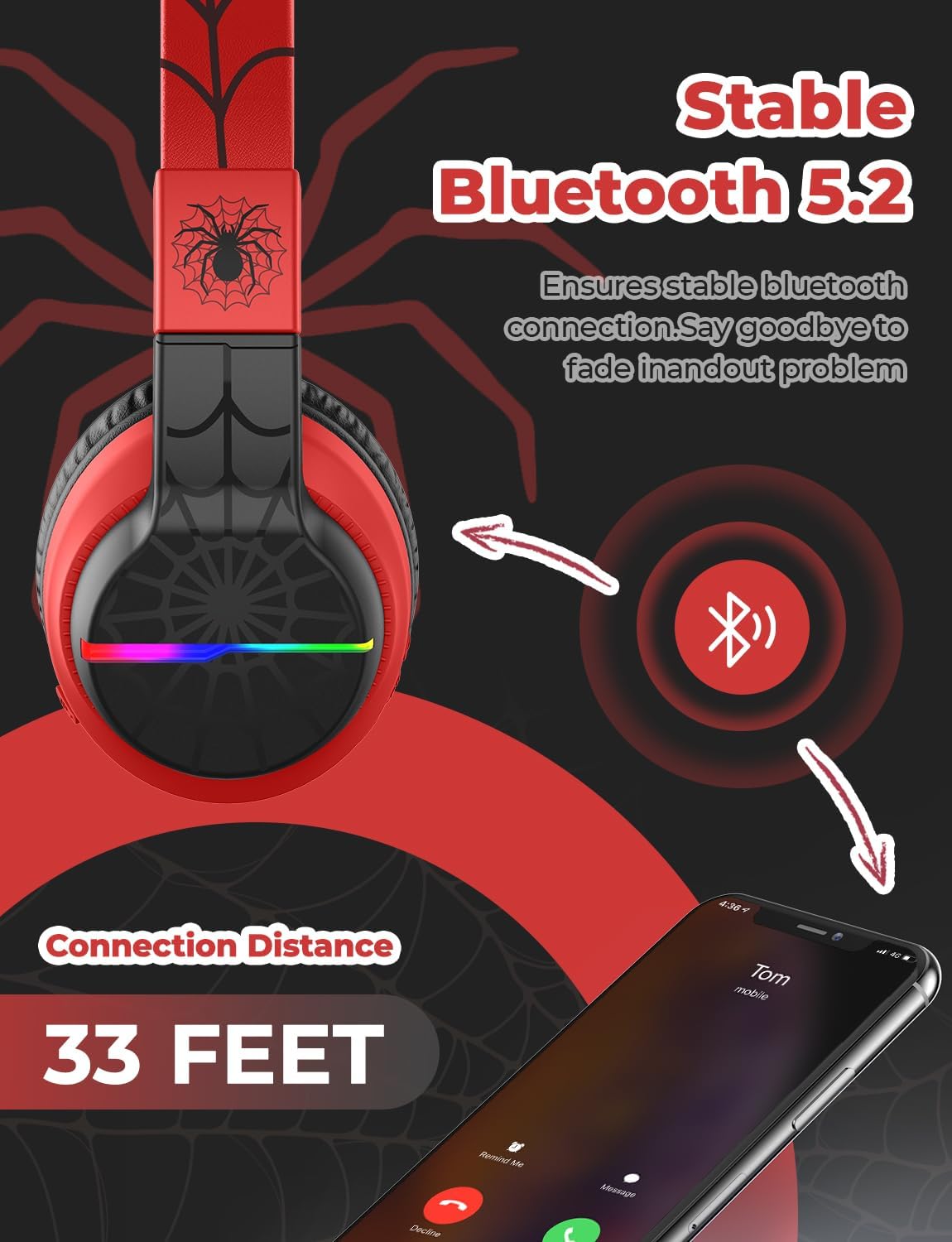 Bezprzewodowe słuchawki Bluetooth dla dzieci z mikrofonem, kolorowe zdjęcie 5