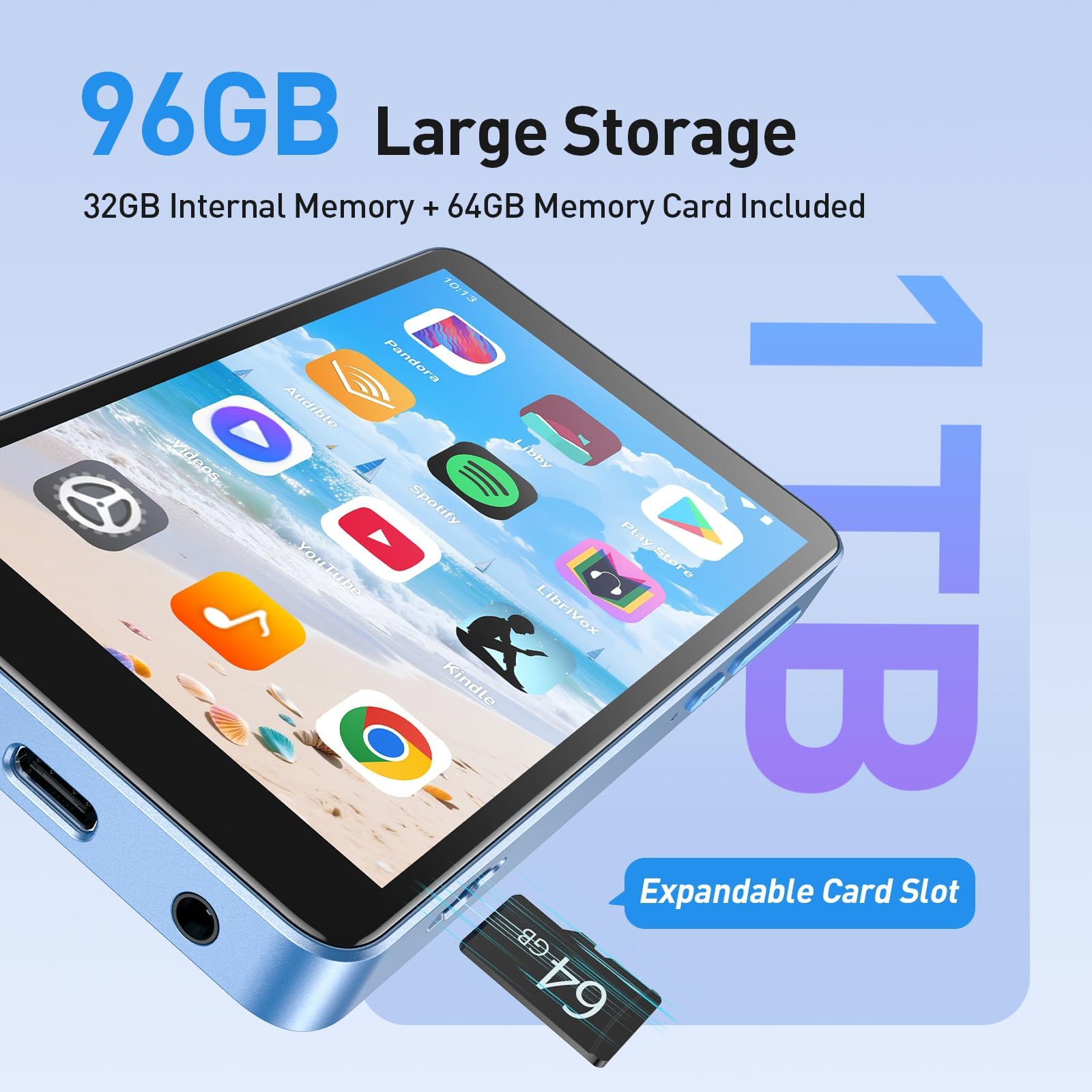Odtwarzacz MP3 96 GB z Bluetooth i WiFi, T08X 10.2 cm Android 14 MP4 zdjęcie 3