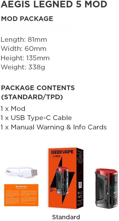 Aegis Legend 5 Box Mod 200W z trybami ECO, Smart, Normal, Custom zdjęcie 4