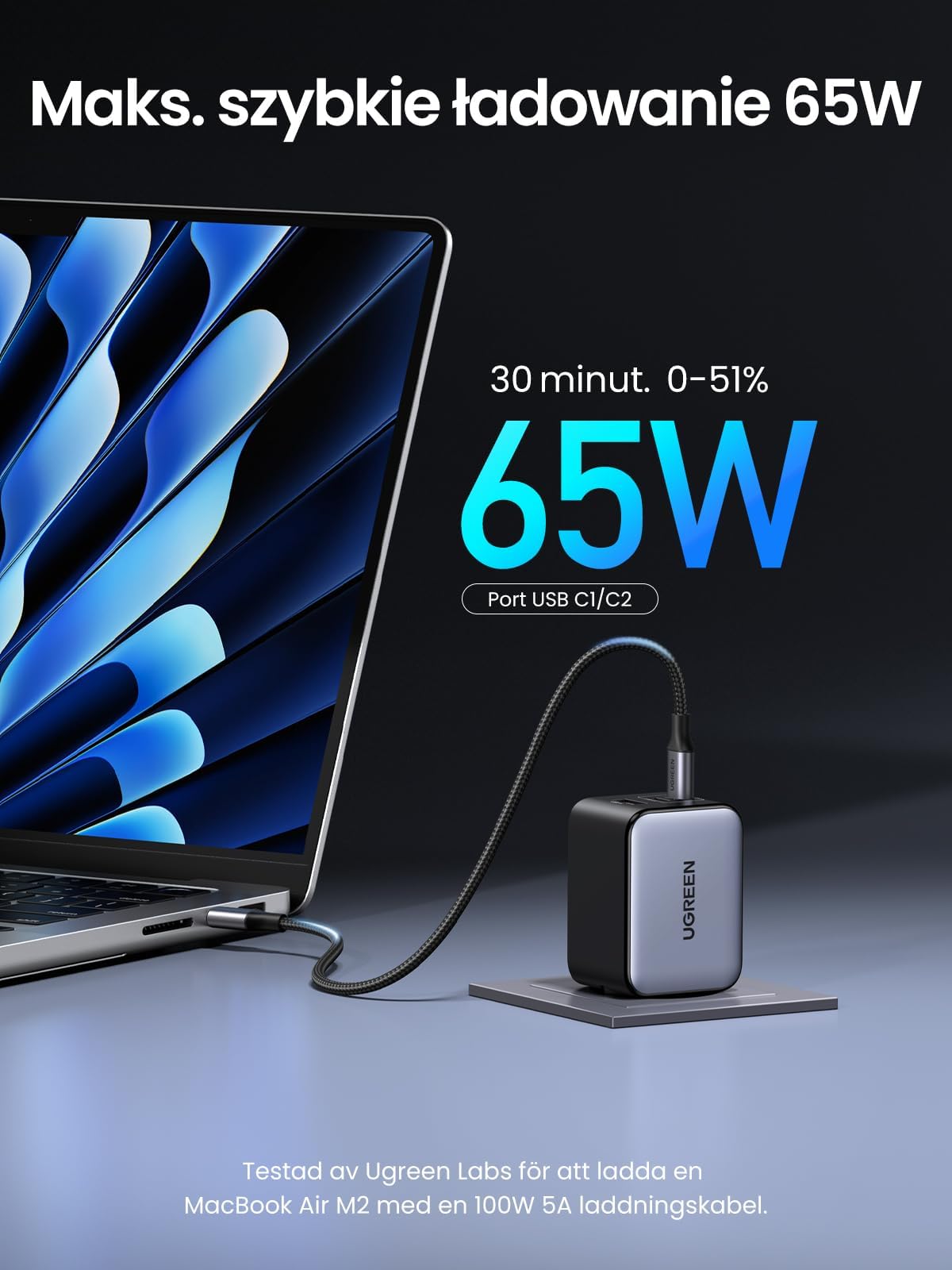 UGREEN Nexode Miniładowarka USB-C 65 W z 3 portami, szybka ładowarka | zdjęcie 2