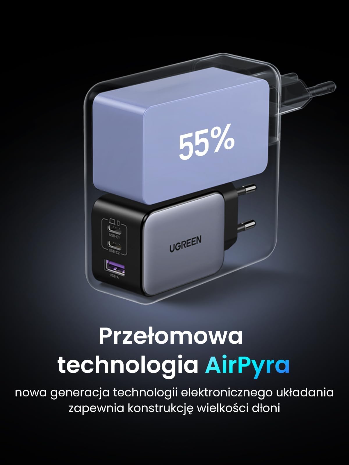 UGREEN Nexode Miniładowarka USB-C 65 W z 3 portami, szybka ładowarka | zdjęcie 3