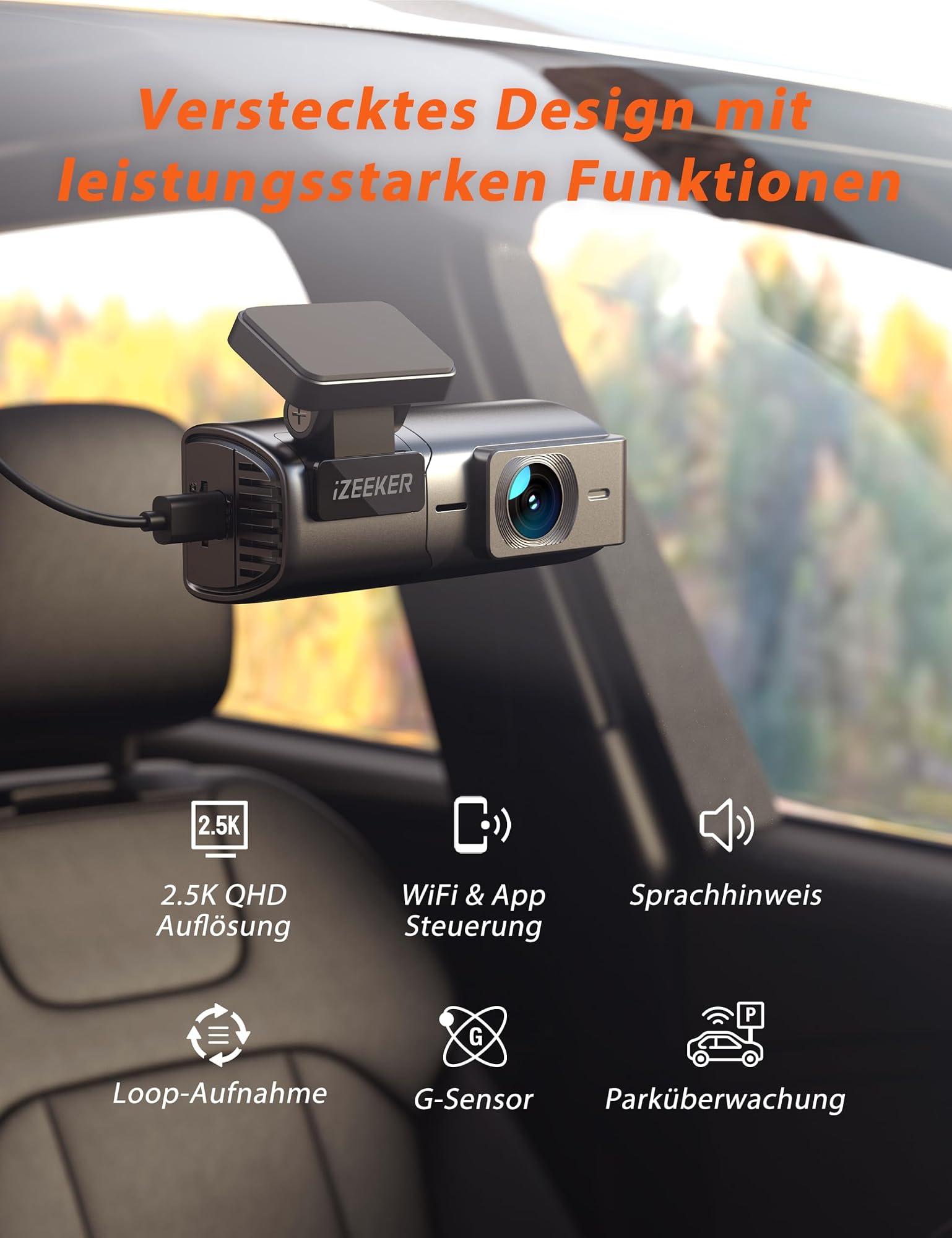 Dash Cam przednia kamera 1080P ukryta konstrukcja, szeroki kąt 170° zdjęcie 2