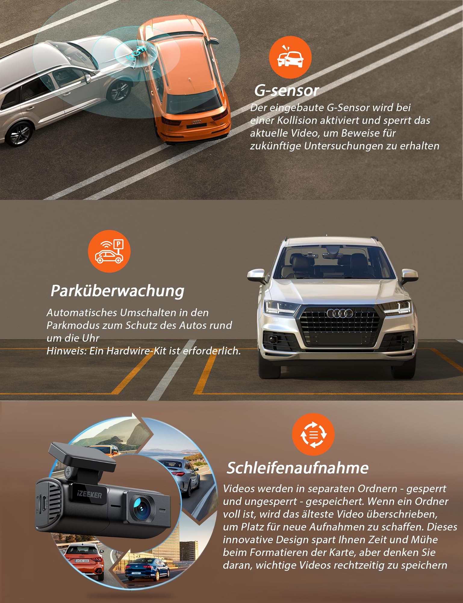 Dash Cam przednia kamera 1080P ukryta konstrukcja, szeroki kąt 170° zdjęcie 4