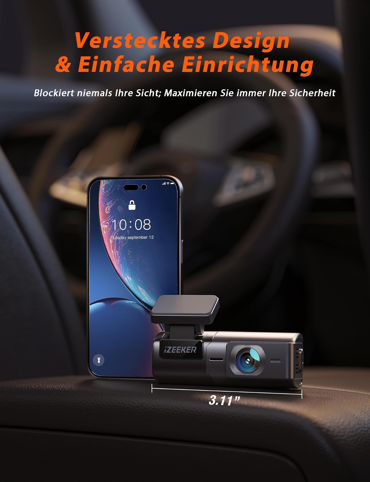 Dash Cam przednia kamera 1080P ukryta konstrukcja, szeroki kąt 170° zdjęcie 6