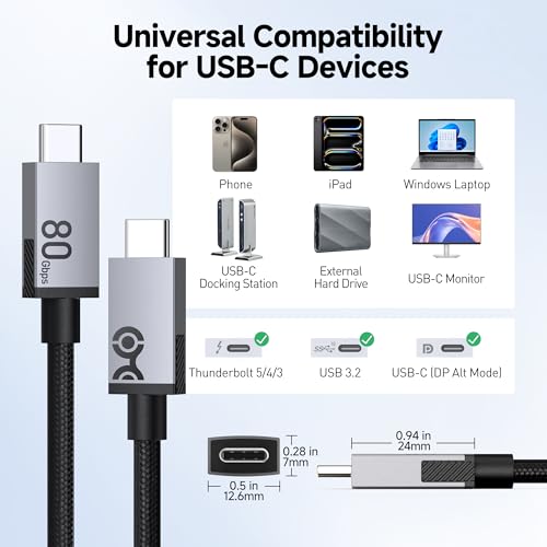 Wytrzymały Pleciony Kabel USB4 80 Gbps, 2 m | Wideo 8K@120Hz zdjęcie 7