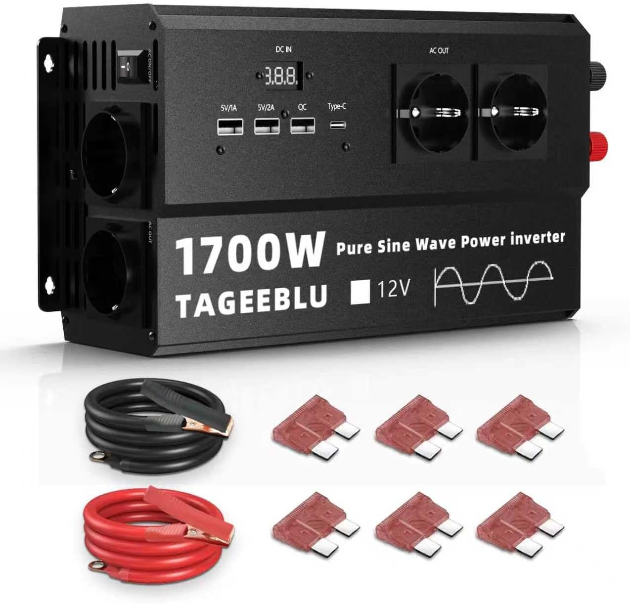 Inwerter 1700W czysty przebieg sinusoidalny 12V 220V, 4 gniazda EU, 3 zdjęcie 1