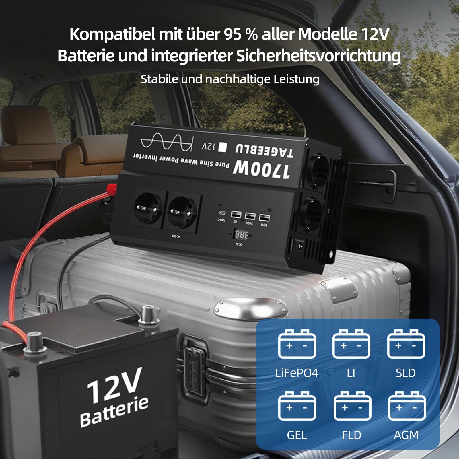 Inwerter 1700W czysty przebieg sinusoidalny 12V 220V, 4 gniazda EU, 3 zdjęcie 7