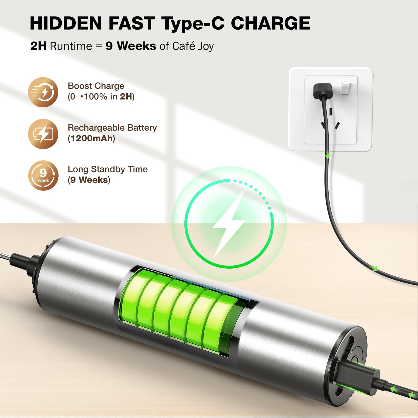 Elektryczny ręczny spieniacz do mleka 3 w 1, USB-C, POWERLIX, czarny zdjęcie 4