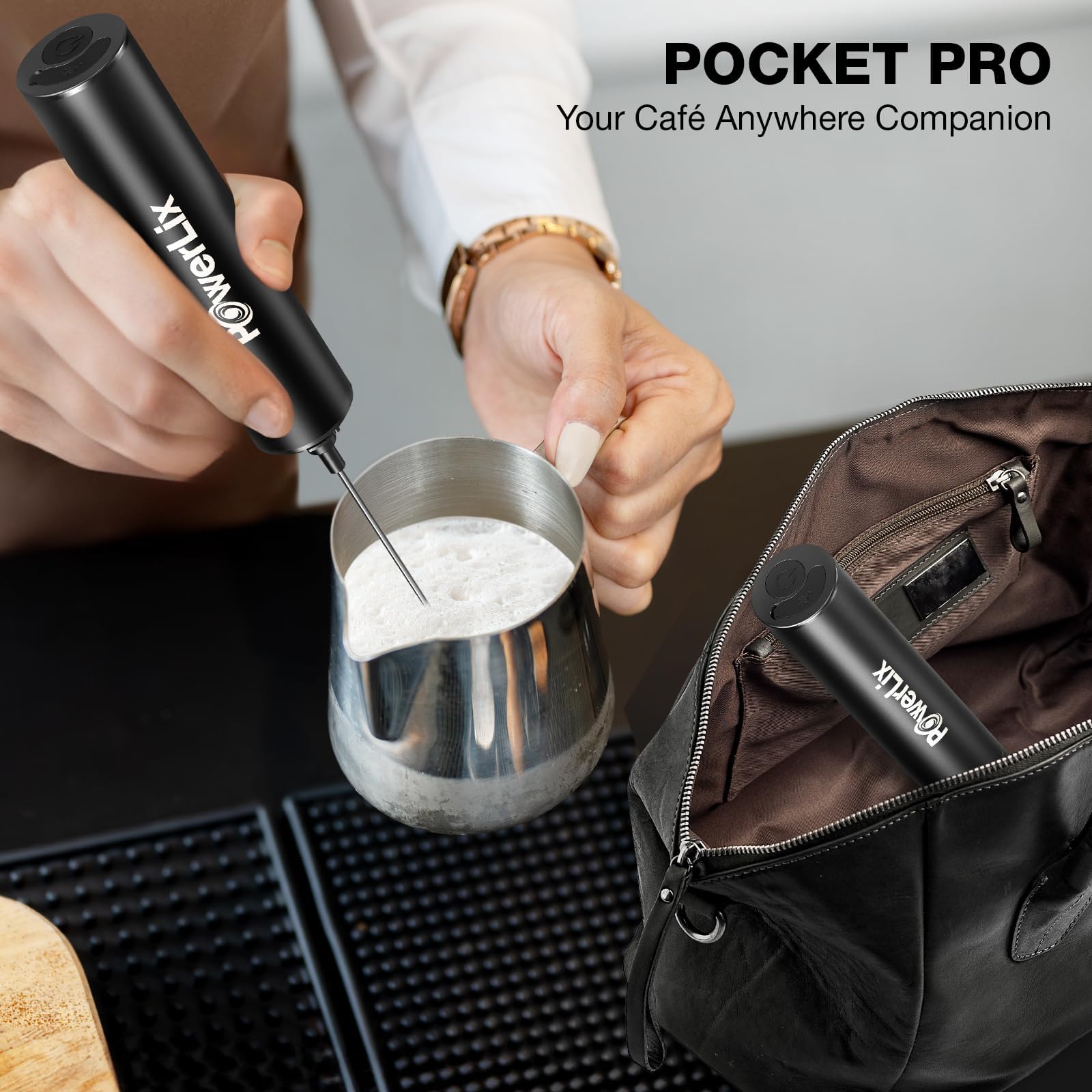 Elektryczny ręczny spieniacz do mleka POWERLIX 3 w 1, ładowanie USB-C zdjęcie 6