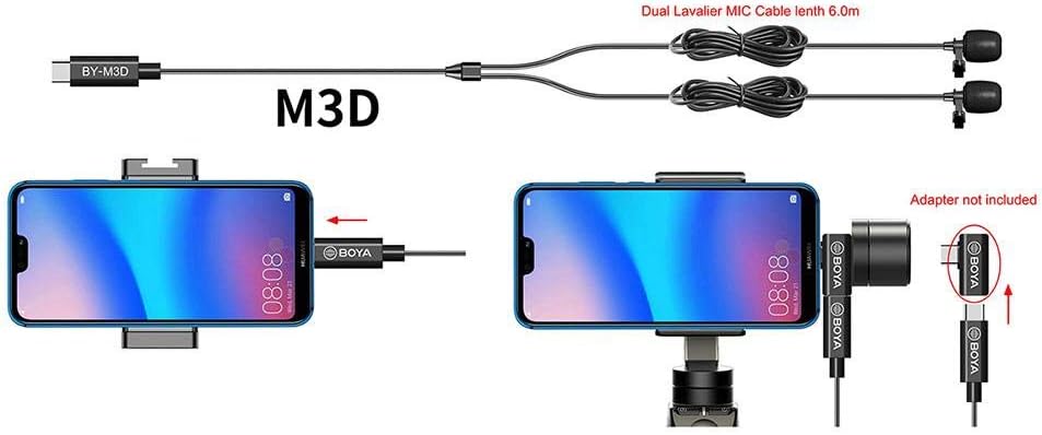 BOYA BY-M3D cyfrowe dwugłowicowe mikrofony krawatowe USB typu C zdjęcie 3