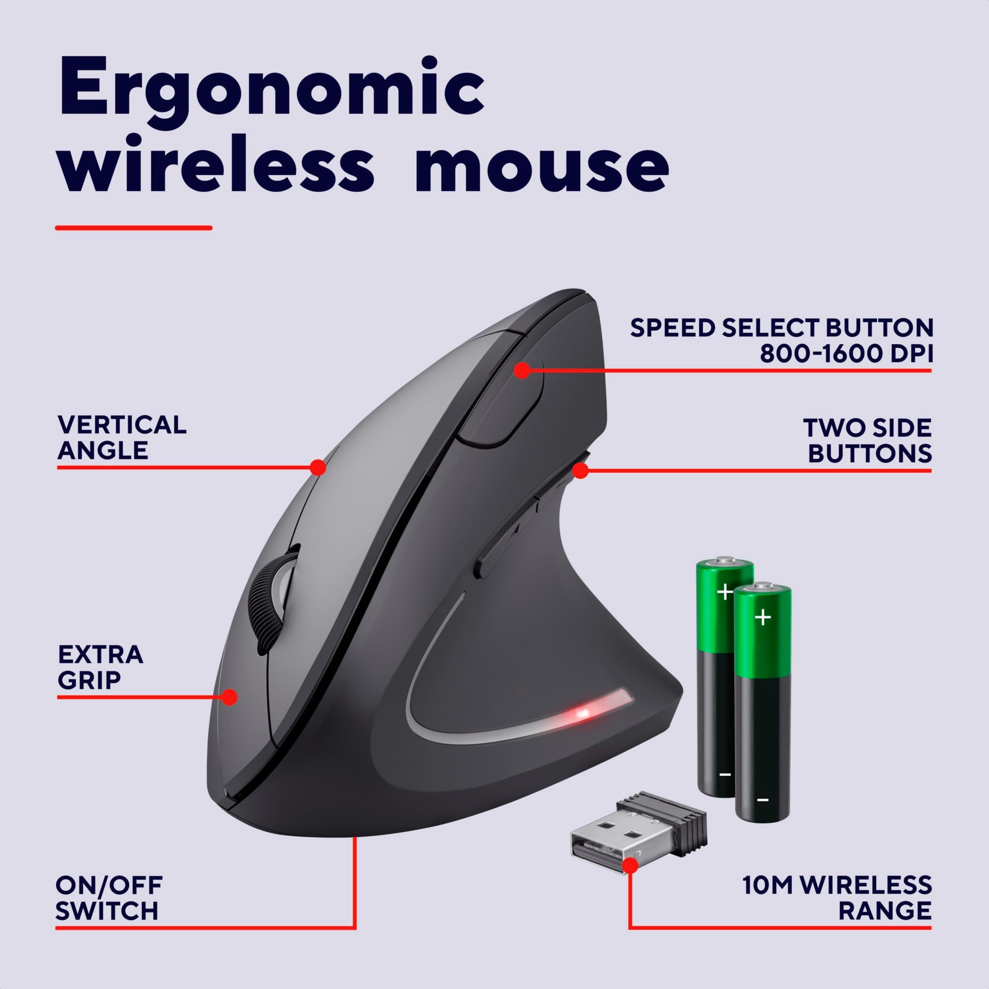 Trust Verto pionowa mysz ergonomiczna, praworęczna, bezprzewodowa zdjęcie 2