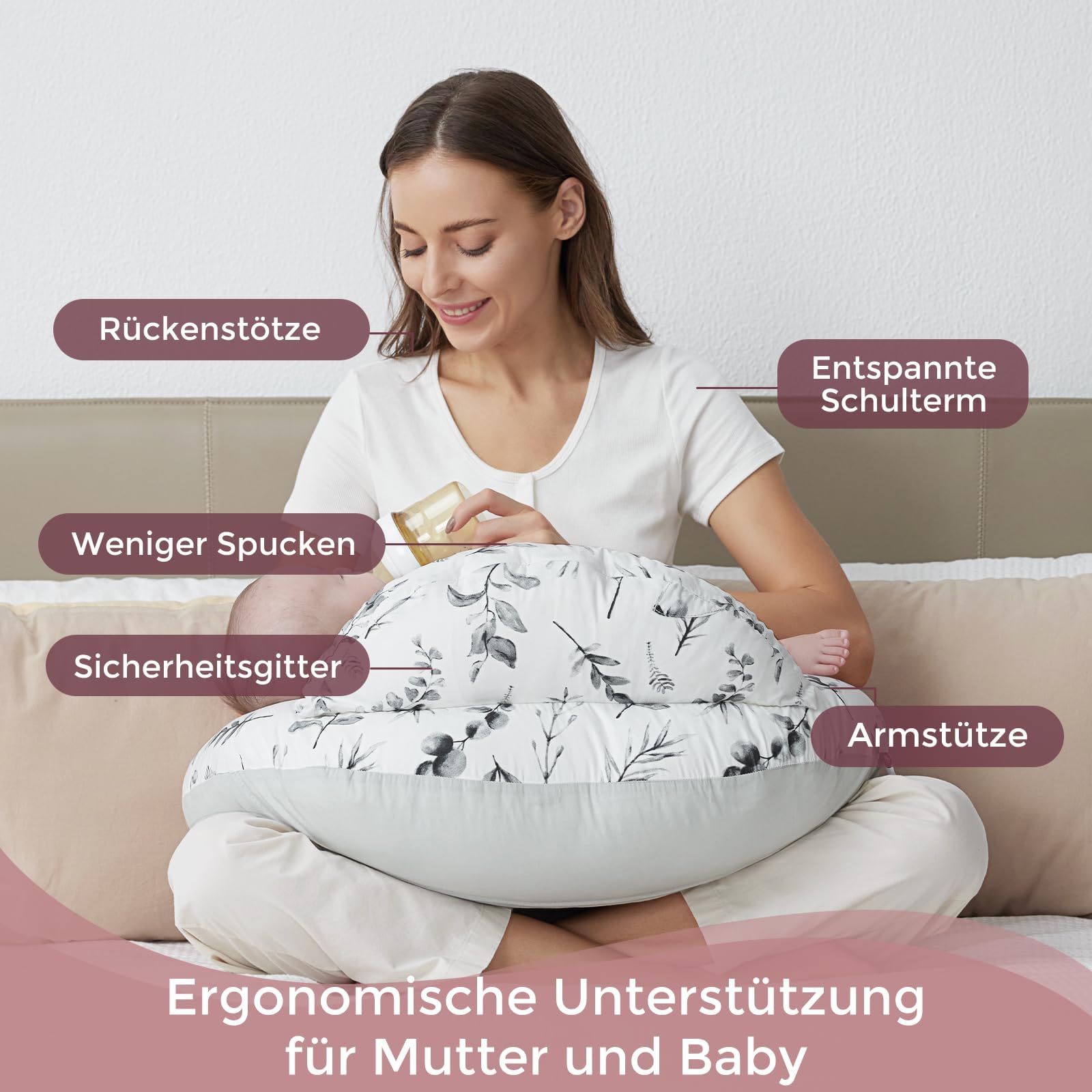 Poduszka do karmienia z bezpiecznym obramowaniem, ergonomiczna zdjęcie 2